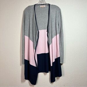 Philosophy Pink Gray Navy Stripe Open Front Knit Long Cardigan‎ Women's XS